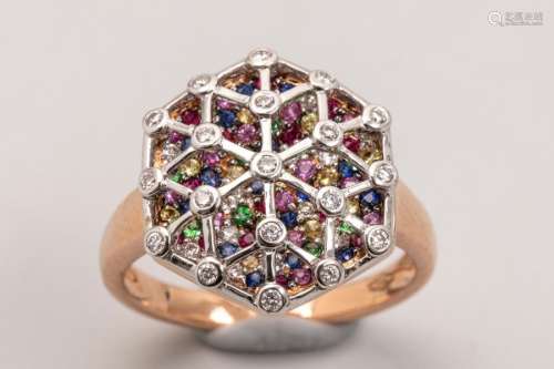 Multicoloured Snowflake ring in 18k white and pink…