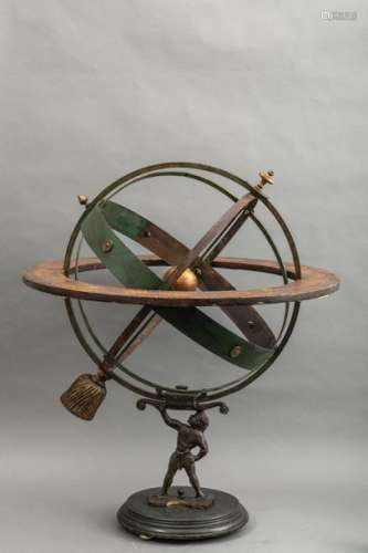 Grande Sphère Armillaire Patinated iron and wood d…