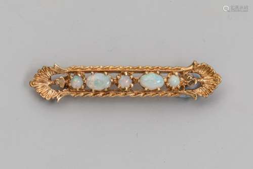 14k yellow gold barrette brooch with 5 opals, circ…