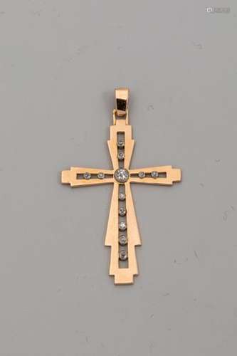 Openwork cross in 18k yellow gold set with 12 diam…