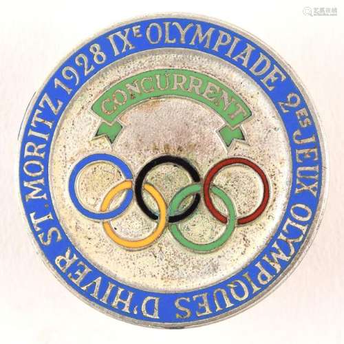 St. Moritz 1928 Winter Olympics Athlete's Badge