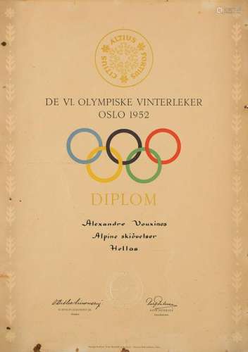 Oslo 1952 Winter Olympics Participation Diploma
