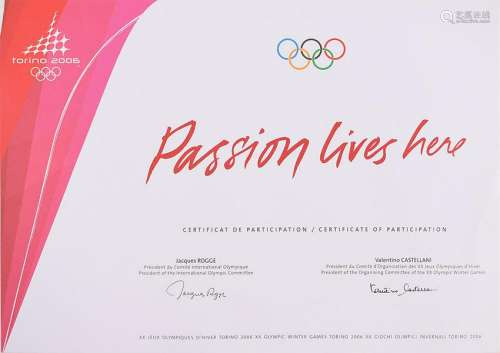 Torino 2006 Winter Olympics Participation Diploma