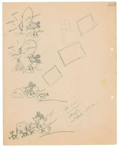 Mickey Mouse gag storyboard production drawing from