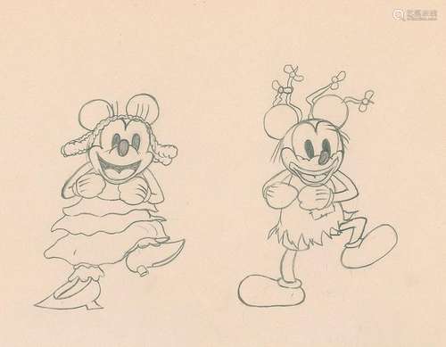 Mickey and Minnie Mouse production drawing from