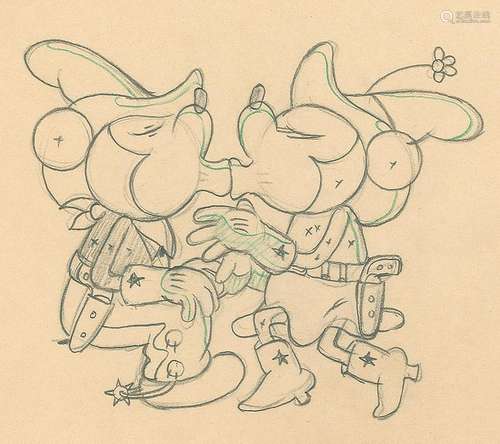 Mickey and Minnie Mouse production drawing from Two-Gun