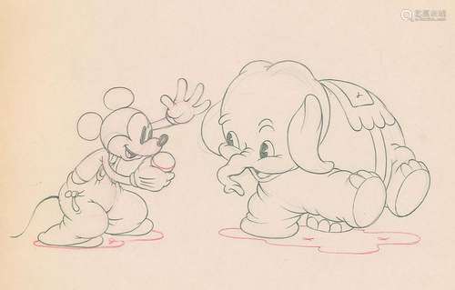 Mickey Mouse and Bobo the Elephant production drawing