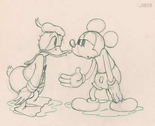 Mickey Mouse and Donald Duck production drawing from