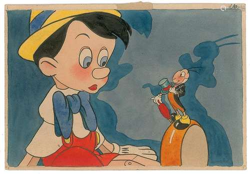 Pinocchio and Jiminy Cricket production painting from