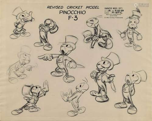 Jiminy Cricket model sheet from Pinocchio