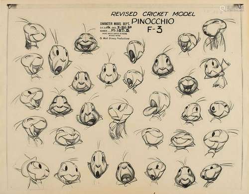 Jiminy Cricket model sheet from Pinocchio