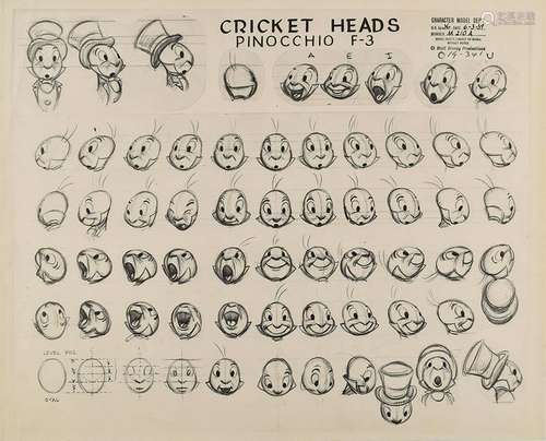 Jiminy Cricket model sheet from Pinocchio