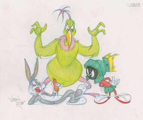 Bugs Bunny and Marvin the Martian drawing by Virgil