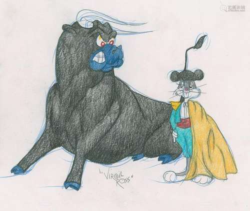 Bugs Bunny and Toro the Bull drawing by Virgil Ross