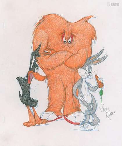 Bugs Bunny, Daffy Duck, and Gossamer drawing by Virgil