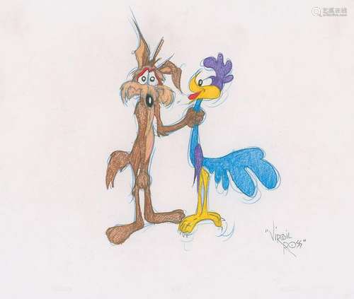 Wile E. Coyote and the Road Runner drawing by Virgil