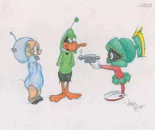 Daffy Duck, Porky Pig, and Marvin the Martian drawing