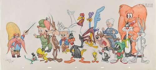 Looney Tunes characters super-pan drawing by Virgil