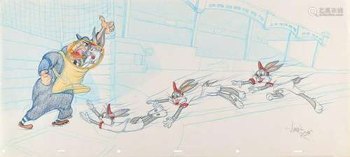 Bugs Bunny and Umpire super-pan drawing by Virgil Ross