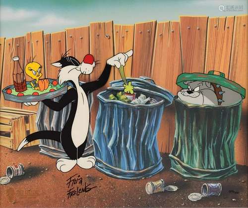 Sylvester, Tweety, and Spike limited edition cel signed