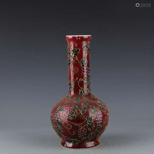 A Chinese Cloisonné Copper Red Long Neck Vase