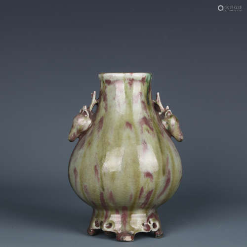 A Chinese Flambe Glazed Porcelain Vase with Double Ears