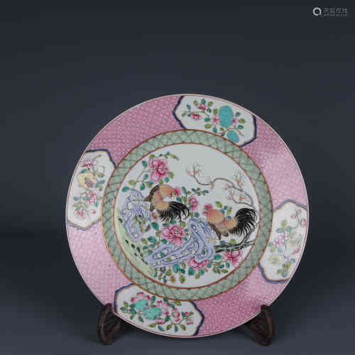 A Chinese Famille Rose Porcelain Dish of Cock Decoration