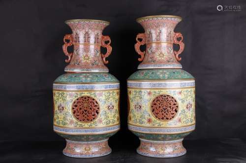 A Pair of Chinese Yangcai Pocelain Vases