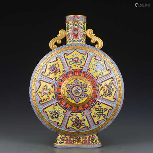 A Chinese Enamel painted Porcelain Flask Vase