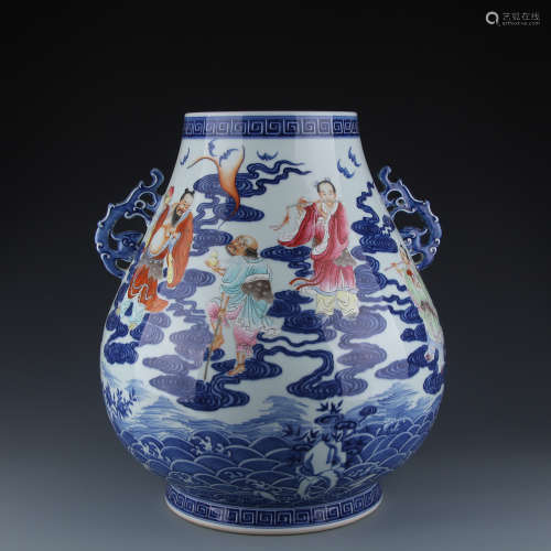 A Chinese Blue and White Porcelain Vase of Eight Daoism Immortals Decoration