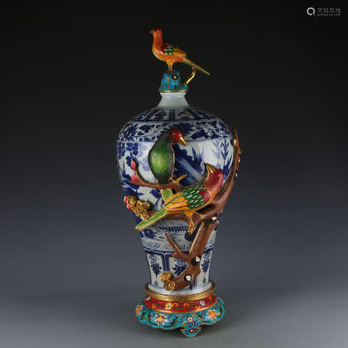 A Chinese Blue and White Cloisonne Vase