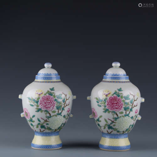 A Pair of Chinese Enamel Painted Porcelain Vases