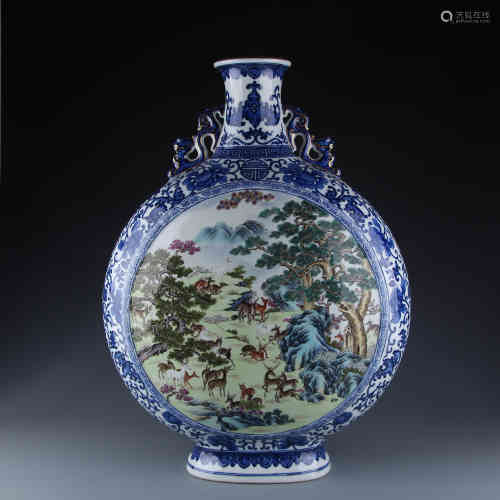 A Chinese Famille Rose Porcelain Flask Vase