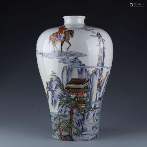 A Chinese Famille Rose Porcelain Vase of Figural Decoration