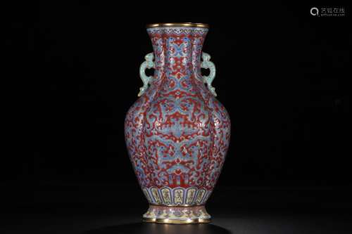 A Chinese Red Ground Glazed Famille Rose Porcelain Vase