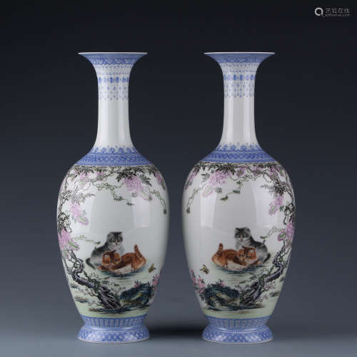 A Pair of Chinese Enamel Painted Porcelain Vases