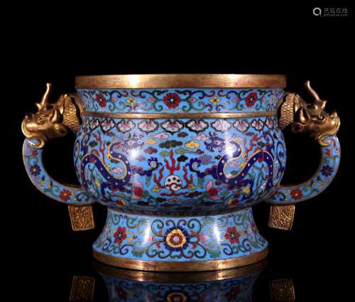 A Chinese Cloisonné Incense Burner with Double Ears