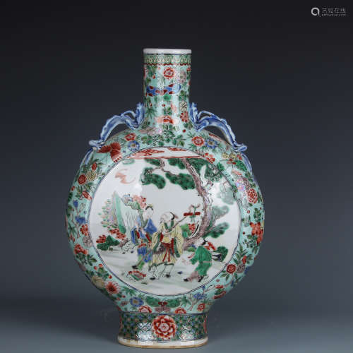 A Chinese Wu-Cai Glazed Porcelain Moon Flask