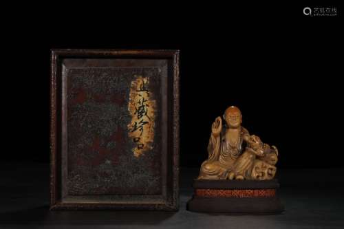 A Chinese Carved Shoushan Figure of Luohan