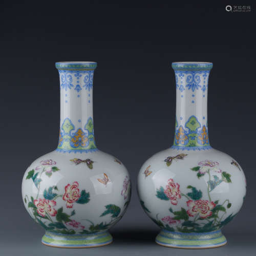 A Pair of Chinese Enamel Painted Porcelain Vases