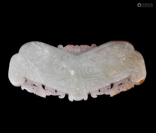 A Chinese Carved Jade Plaque with Dragon and Auspicious Cloud