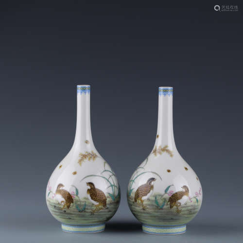 A Pair of Chinese Enamel Painted Porcelain Vase