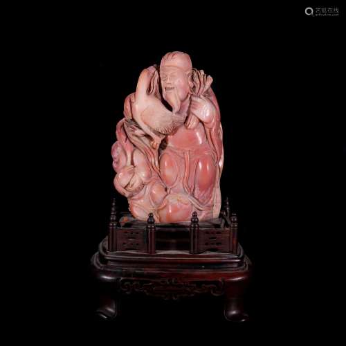 A Chinese Carved Shoushan Figure of Buddha and Boy