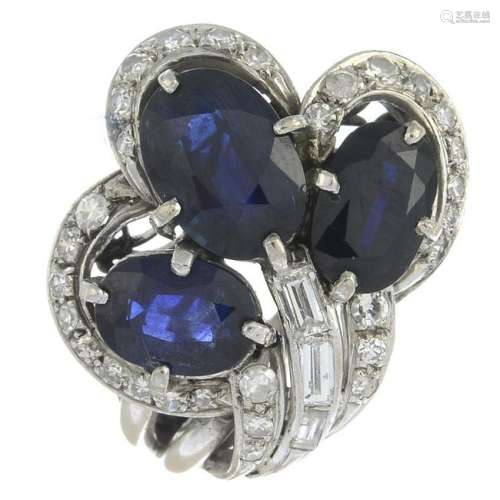 A sapphire and diamond dress ring. Estimated total