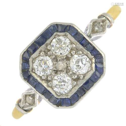 A mid 20th century 18ct gold sapphire and diamond