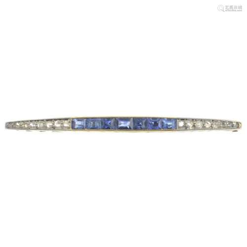 An Edwardian 18ct gold calibre-cut sapphire and
