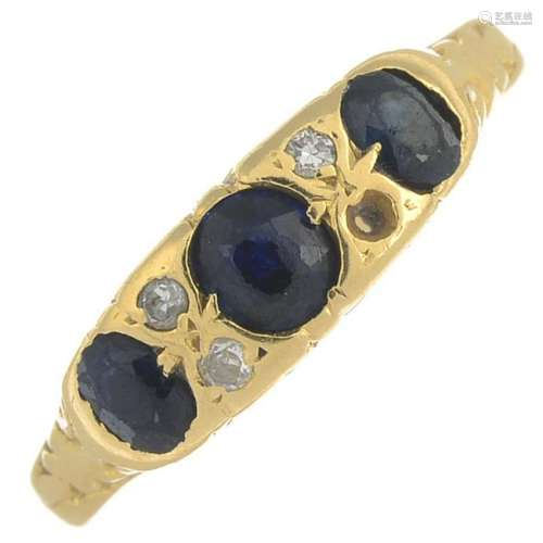 An early 20th century 18ct gold sapphire and diamond