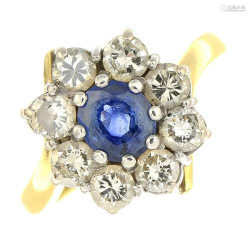 An 18ct gold sapphire and diamond cluster