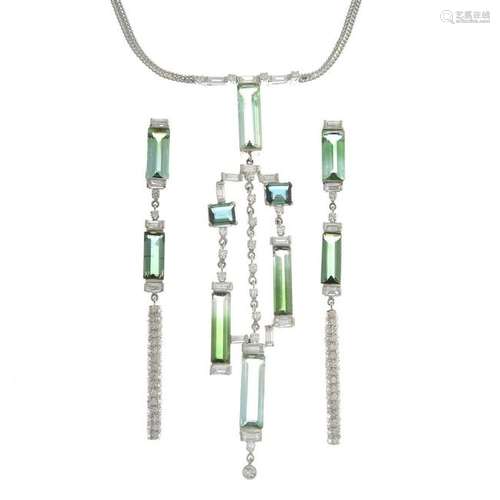 A tourmaline and diamond jewellery set, to include a