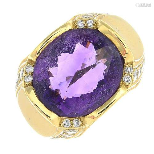 An 18ct gold amethyst and diamond ring. Estimated total